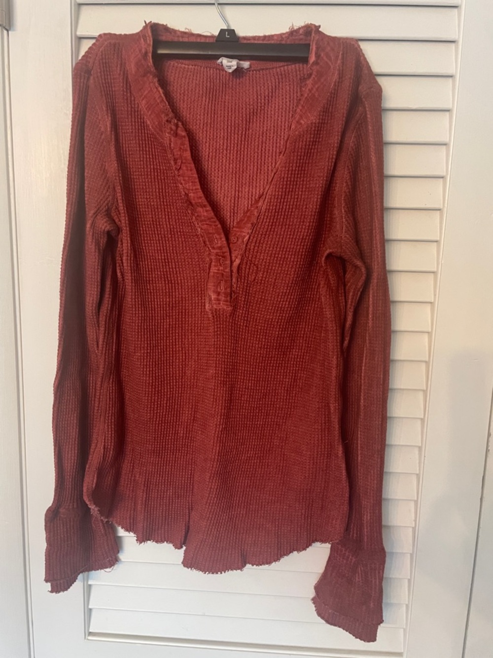Women's Long Sleeve Waffle Henley Top - Rust